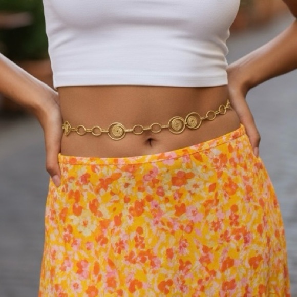 Vintage Accessories - Vintage Byzantine Style Spiral Swirl Linked Sexy Body Chain & Belt in Gold Color